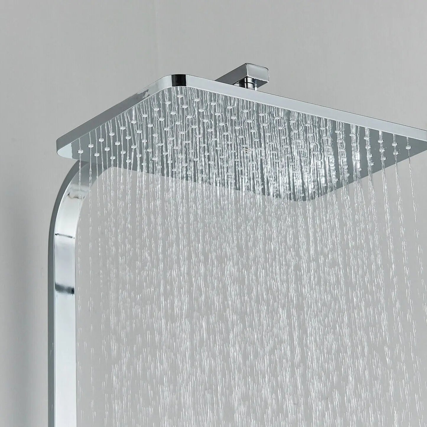 Chrome Brass Shower Faucet Set Rainfall Bathtub Tap With Bathroom Shelf 4 Function Height Adjust Shower Mixer Crane Fast Delivey